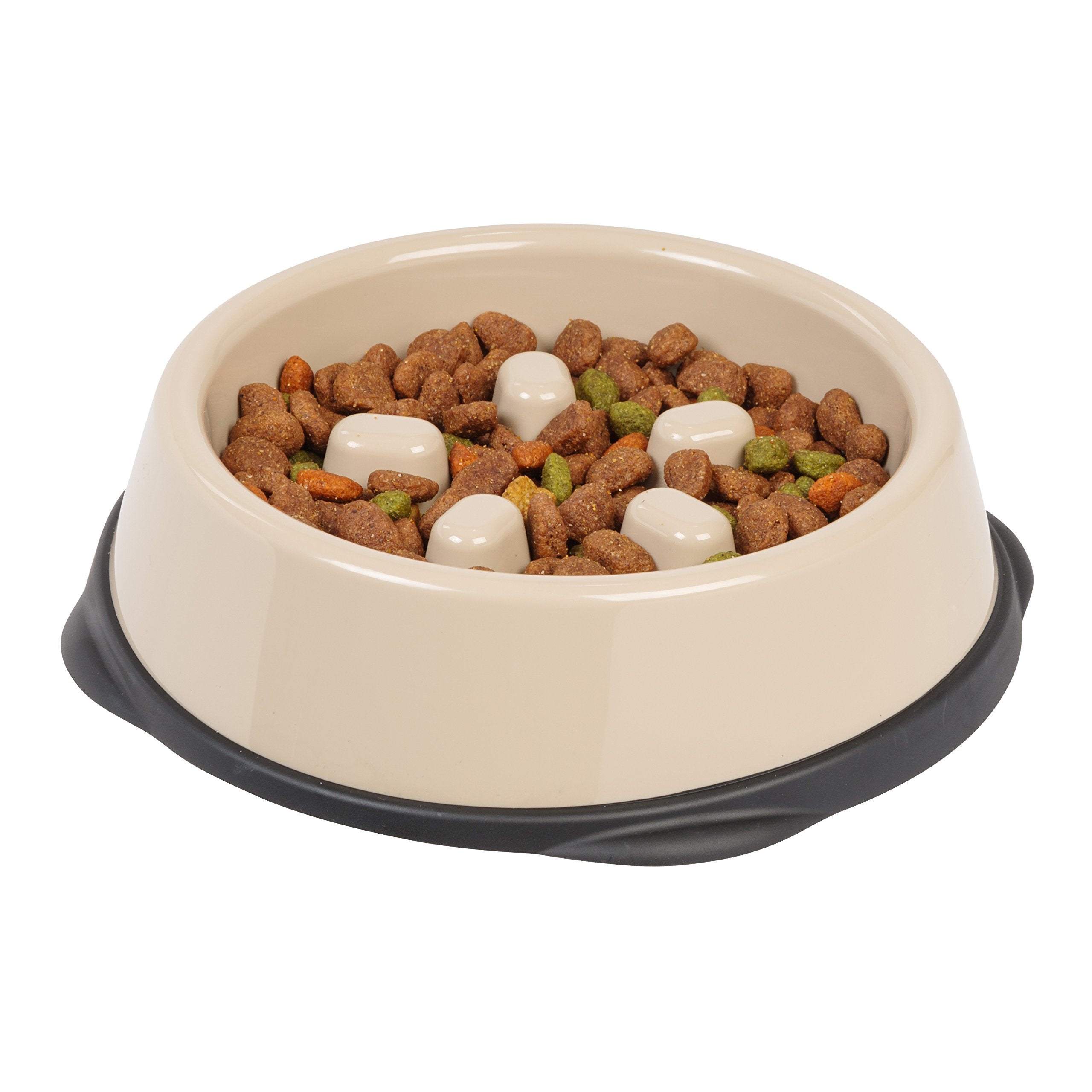 IRIS USA 2 Cups Slow Feeder Dog Bowl Anti-Choking Anti-Slip Easy to Clean Interactive Puzzle Toy Healthy Digestion Short snouted Dogs Cats & Other Pets BPA PVC Phthalate Free Beige/Black